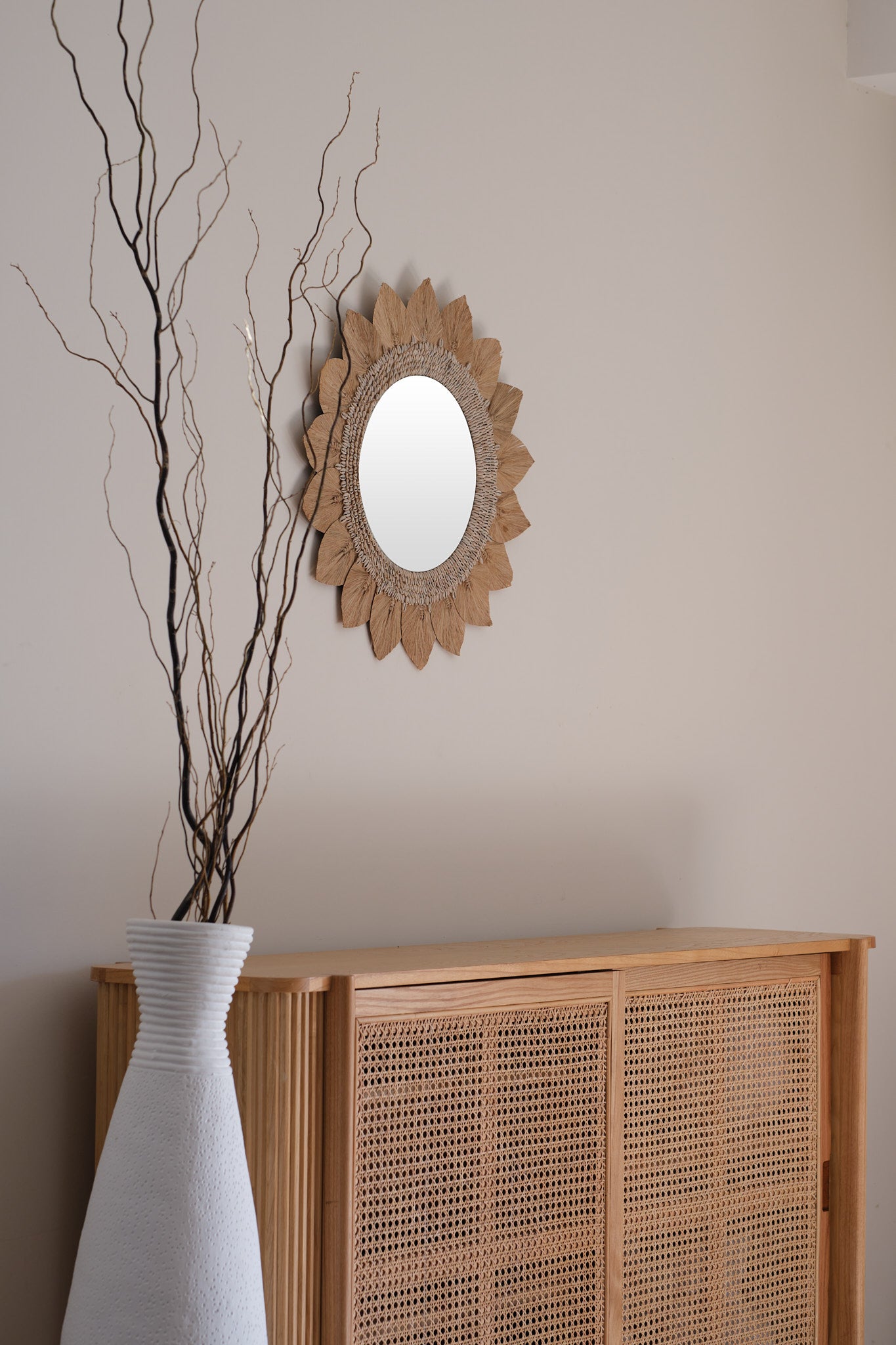 Bohemian Seagrass and Shells Sunburst Mirror