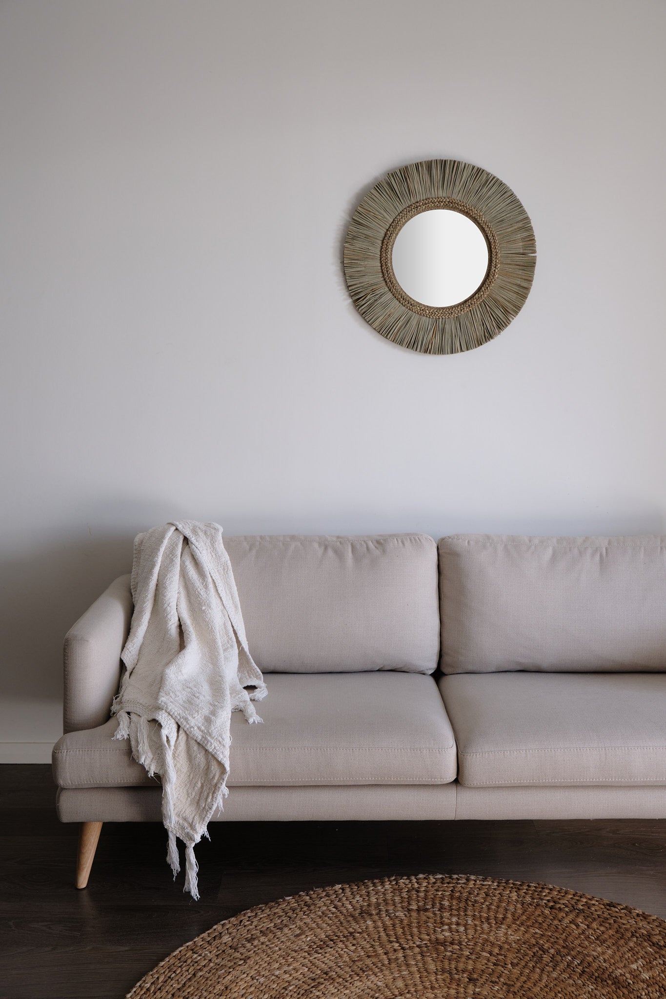 Boho Seagrass Round Mirror