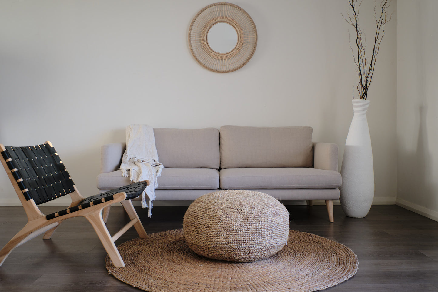 Boho Seagrass Rounded Ottoman