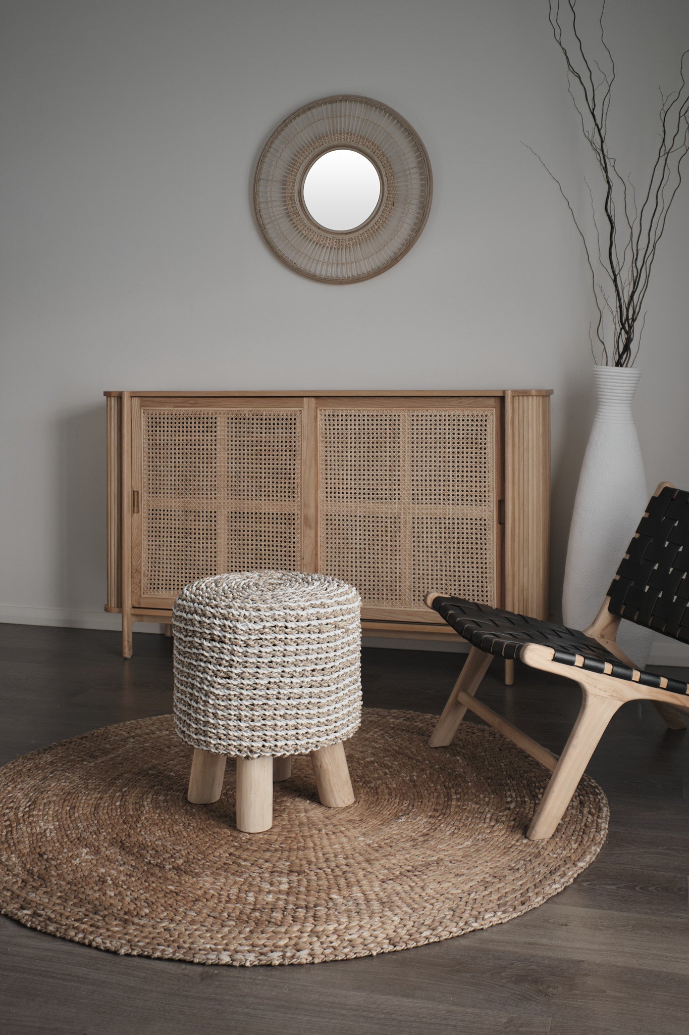 Crafted Oval Raffia Ottoman