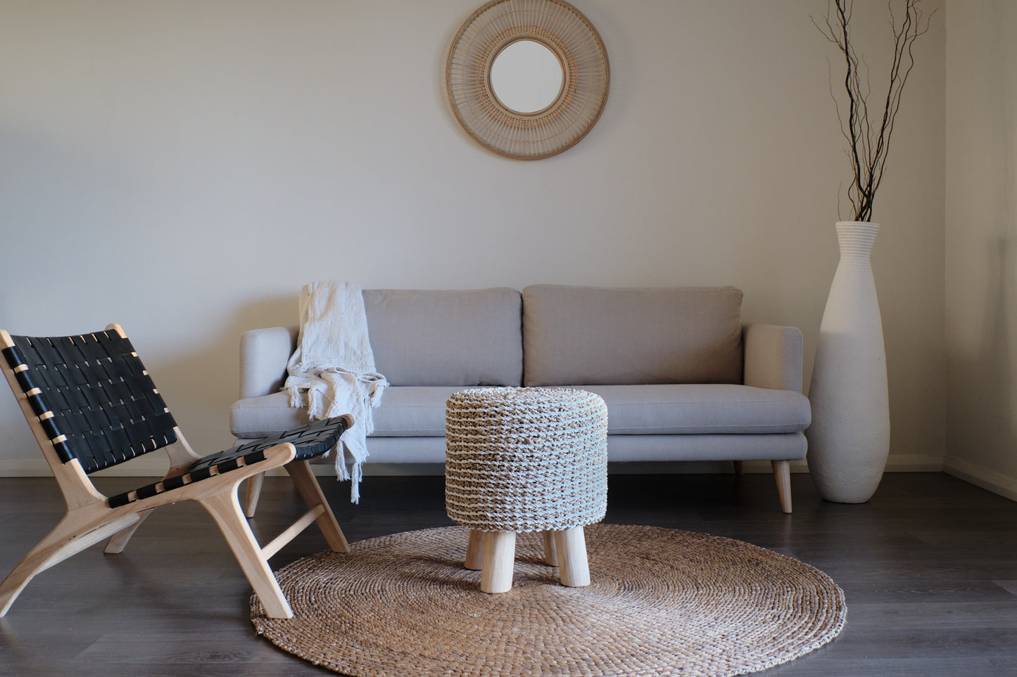 Crafted Oval Raffia Ottoman