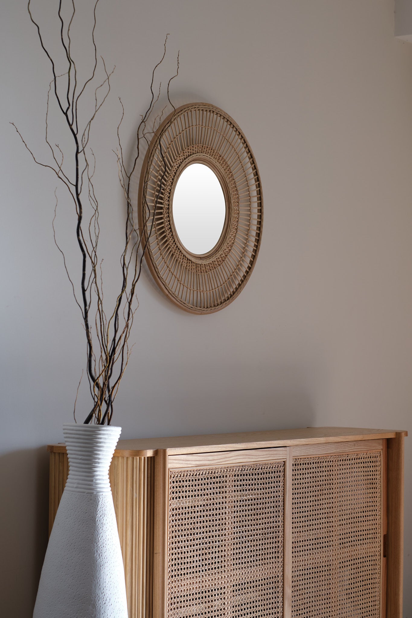 Natural Rattan Round Wall Mirror