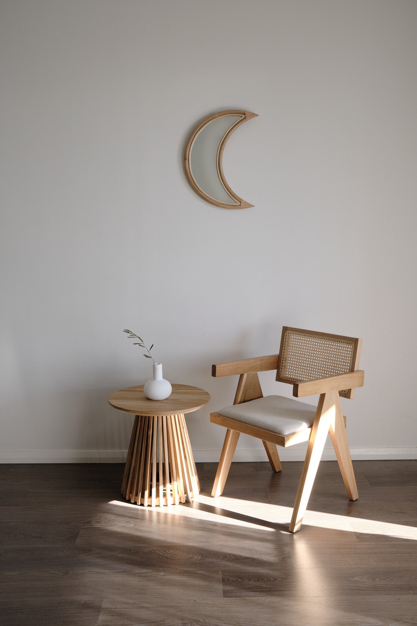 Stellar Crescent Rattan Mirror